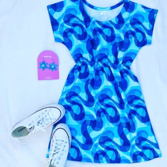 Op Art Blue Swirl Cotton Jersey Tshirt dress. NWOT 1X. KarlaCola. Ocean Dress. - Picture 2 of 8